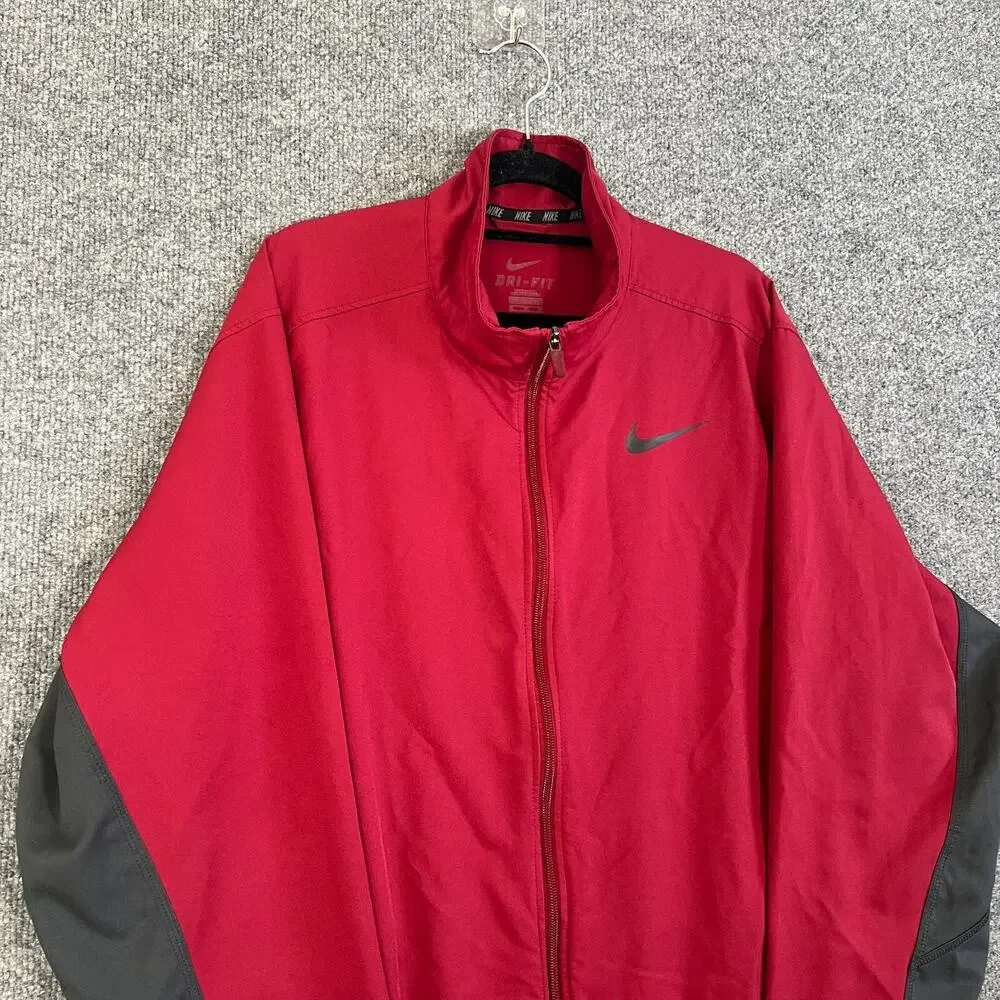 Nike Jacket Mens XL Red Full Zip Windbreaker Soft Shell Comfort‎ Dri Fit